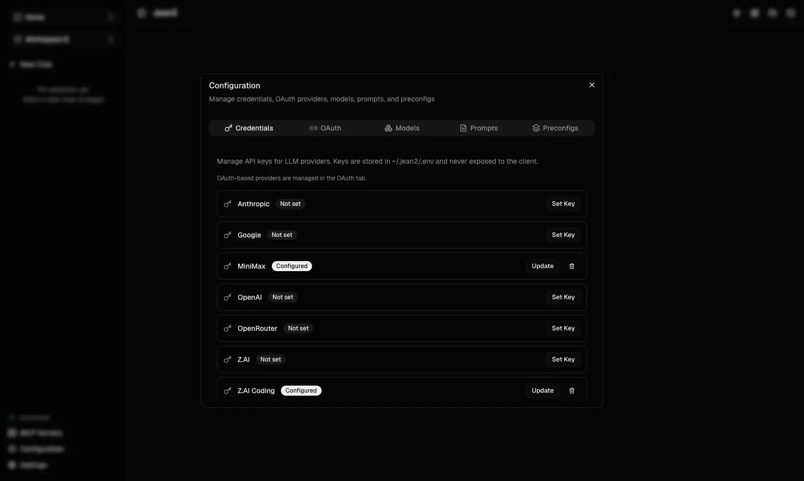 Credentials configuration