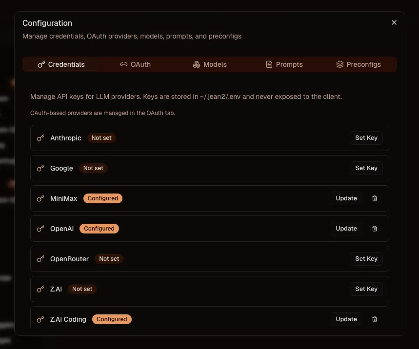 Credentials configuration