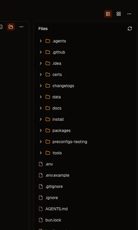 Workspace files panel
