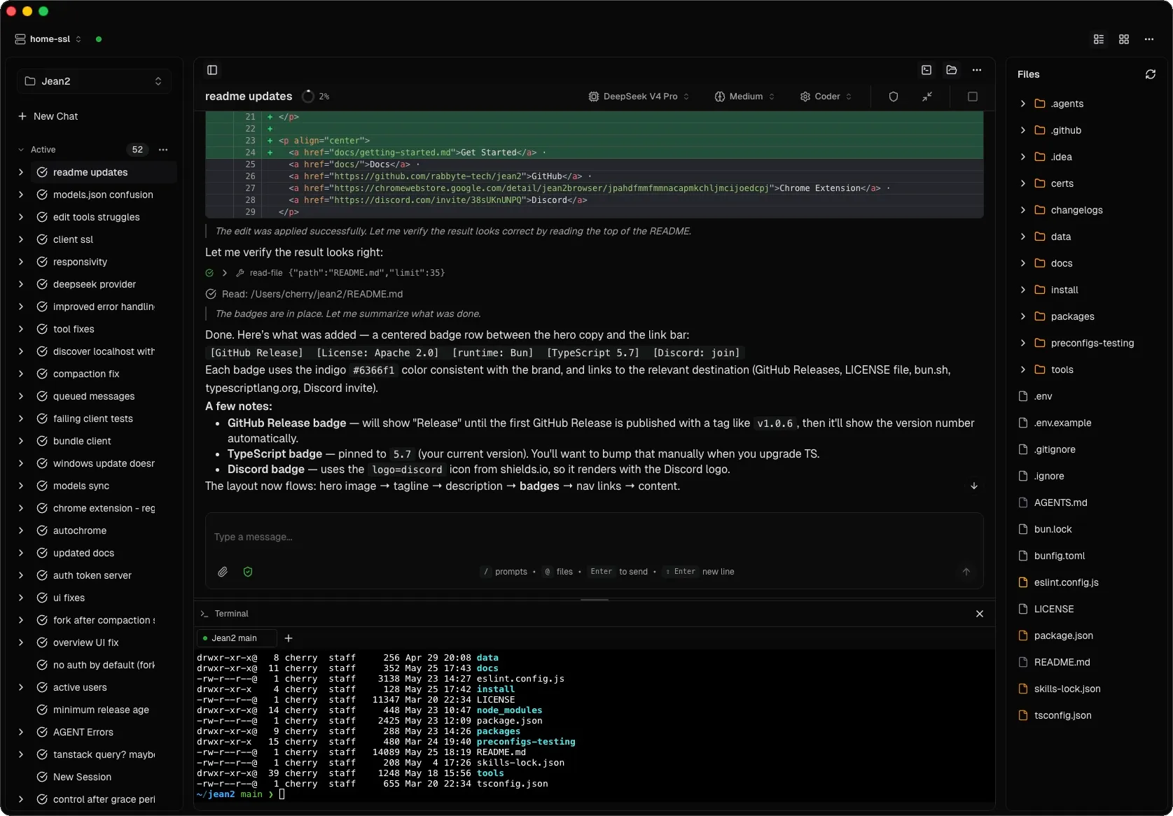 Jean2 desktop client — neutral theme, dark mode